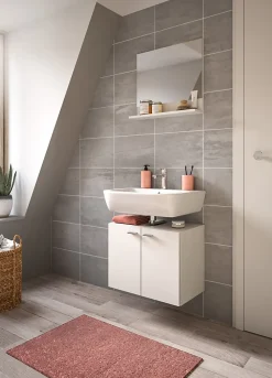 Meuble Sous Lavabo|Xonox Boston - Meuble sous lavabo et miroir (L/H/P : 57x44x33 cm) en mélaminé blanc, vasque non incluse