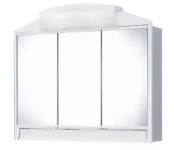 Armoire De Salle De Bains|Meuble De Salle De Bains Faible Profondeur|Bathstage B-RANDO Armoire de toilette avec miroir 59X51X16 cm , lumineux, avec prise et tiroir, en plastique finition blanche -