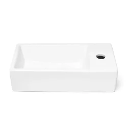 Lavabo|Swiss Aqua Technologies Brevis Lave-mains suspendu avec trou pour robinetterie à droite, 40,5x20,5x10,5cm + Siphon (SATBRE4020SR-SET2)