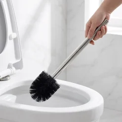 Brosse WC manche acier inoxydable brosse en polypropylène noire Ø7,5 x H.33 cm