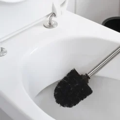 Accessoire Wc|MSV Brosse WC manche acier inoxydable brosse noire H.32 cm