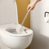 Brosse WC manche acier inoxydable brosse en polypropylène blanche Ø7,5 x H.33 cm