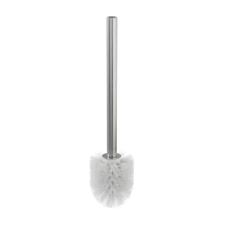 Brosse WC manche acier inoxydable brosse en polypropylène blanche Ø7,5 x H.33 cm
