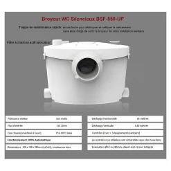 Wc Chimique Et Broyeur|Bsf Broyeur wc adaptable silencieux 550 watts, Broyeur sanitaire -550-UP salle de bain WC, Trappe de maintenance rapide, marque