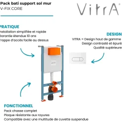 Wc Suspendu|Vitra Bâti support V-Fix Core mur porteur + Plaque Root Round Blanche