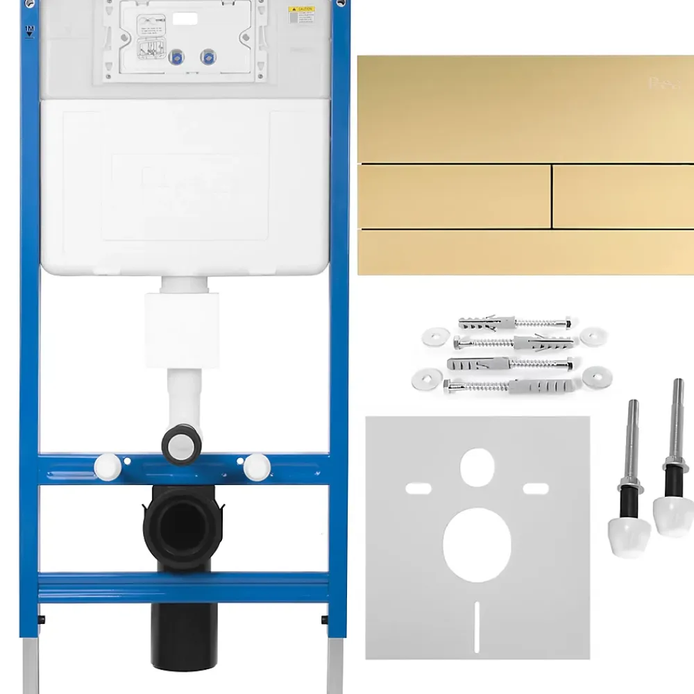 Rea Bâti Support Wc Avec Plaque De Commande Type T Brush Gold