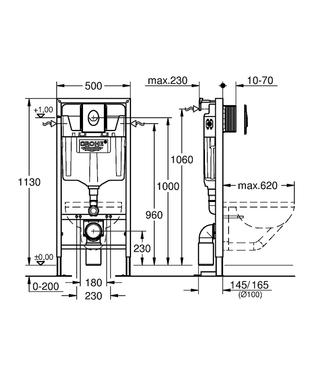 Wc Suspendu|Grohe Bâti WC suspendu universel Solido NF