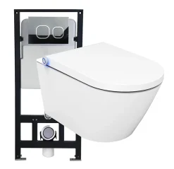 Bernstein Bâti-support Toilettes Japonais céramique, WC lavant japonais pack complet - 38,4x59,3x38cm - Basic 1102 Modèle 4111 satin