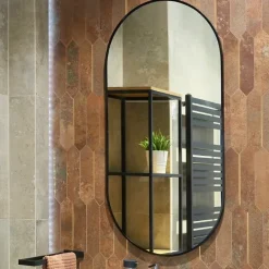 Naturel B-Way 120x60 cm miroir suspendu ovale, cadre en aluminium, noir (ZBWOV12060C)