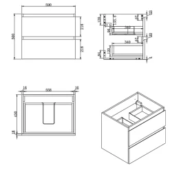 Meuble Sous-Vasque|Swiss Aqua Technologies B-Way 59x50x45 cm meuble de salle de bain suspendu avec plaque de recouvrement, 2 tiroirs, chêne mat (BWAY260OAKDESK)