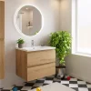 Meuble Vasque|Swiss Aqua Technologies B-Way 59x50x45 cm meuble de salle de bain suspendu 2 tiroirs avec lavabo en marbre coulé, chêne mat (BWAY260OAKU)