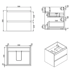 Meuble Vasque|Swiss Aqua Technologies B-Way 59x50x45 cm meuble de salle de bain suspendu 2 tiroirs avec lavabo en marbre coulé, chêne mat (BWAY260OAKU)