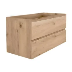 Swiss Aqua Technologies B-Way 99x50x45 cm meuble de salle de bain suspendu avec plaque de recouvrement, 2 tiroirs, chêne mat (BWAY2100OAKDESK)