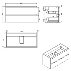 Swiss Aqua Technologies B-Way 99x50x45 cm meuble de salle de bain suspendu avec plaque de recouvrement, 2 tiroirs, chêne mat (BWAY2100OAKDESK)
