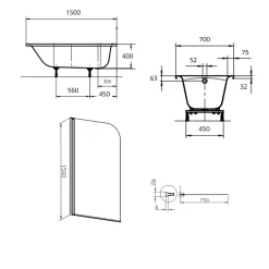 Baignoire Droite|Swiss Aqua Technologies By Kaldewei 150x70 cm Ensemble baignoire Vivien universelle + Pare baignoire pivotant chrome + pieds (SATVIVI150-SETP1)