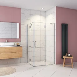 AICA Sanitaire Cabine de douche - 8 mm Verre Anticalcaire - 120 x 90 x190 cm - alu Chrome - avec porte-serviette