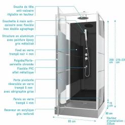 Aurlane Cabine de douche 90 carrée 90x90x225cm - SCRATCHY 90