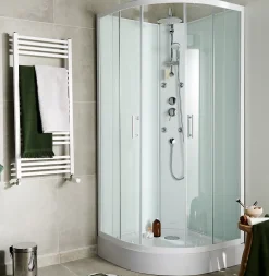 Cabine De Douche|GoodHome Cabine de douche 1/4 de cercle l.85 x L.85 x H.225 cm – hydromassante, blanc, montage rapide, Onega