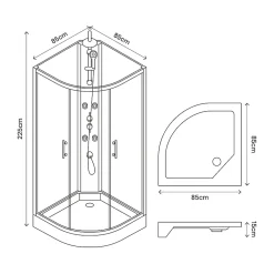 Cabine De Douche|GoodHome Cabine de douche 1/4 de cercle l.85 x L.85 x H.225 cm – hydromassante, blanc, montage rapide, Onega