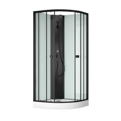 Aurlane Cabine de douche 1/4 de cercle 85x85x200 cm - Portes coulissantes - Fonds Blancs & Profilés Noir Mat
