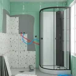 Aurlane Cabine de douche 1/4 de cercle 85x85x200 cm - Portes coulissantes - Fonds Blancs & Profilés Noir Mat