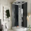 Cabine De Douche|GoodHome Cabine de douche 1/4 de cercle l.90 x L.90 x H.215 cm – hydromassante, gris anthracite, profilés chromés, montage rapide, Onega