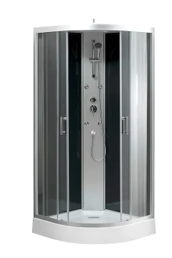 Cabine De Douche|GoodHome Cabine de douche 1/4 de cercle l.90 x L.90 x H.215 cm – hydromassante, gris anthracite, profilés chromés, montage rapide, Onega