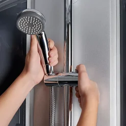 Cabine De Douche|GoodHome Cabine de douche 1/4 de cercle l.90 x L.90 x H.215 cm – hydromassante, gris anthracite, profilés chromés, montage rapide, Onega