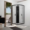 Aurlane Cabine de douche 1/4 de cercle 85x85x210/235 cm - Receveur + Fonds Blancs / Colonne + Profilés Noirs