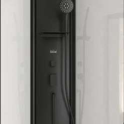 Aurlane Cabine de douche 1/4 de cercle 85x85x210/235 cm - Receveur + Fonds Blancs / Colonne + Profilés Noirs