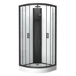 Aurlane Cabine de douche 1/4 de cercle 85x85x210/235 cm - Receveur + Fonds Blancs / Colonne + Profilés Noirs