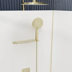 Galedo Cabine de douche 1/4 de cercle l.90 x L.90 x H.200 cm – fond blanc et profilés doré brossé, porte coulissante, Cabine Dorée