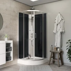GoodHome Cabine de douche 1/4 de cercle l.85 x L.85 x H.225 cm – hydromassante, chromé, montage rapide, Onega