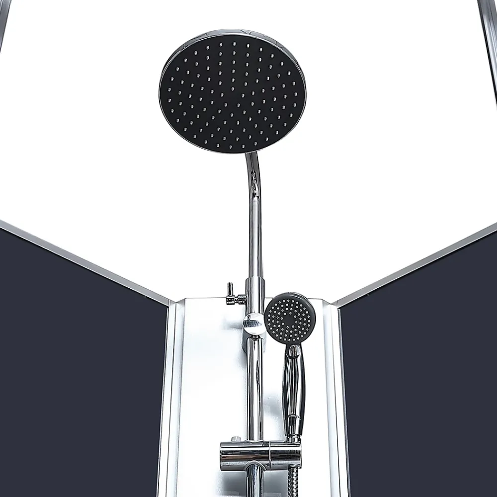 GoodHome Cabine de douche 1/4 de cercle l.85 x L.85 x H.225 cm – hydromassante, chromé, montage rapide, Onega