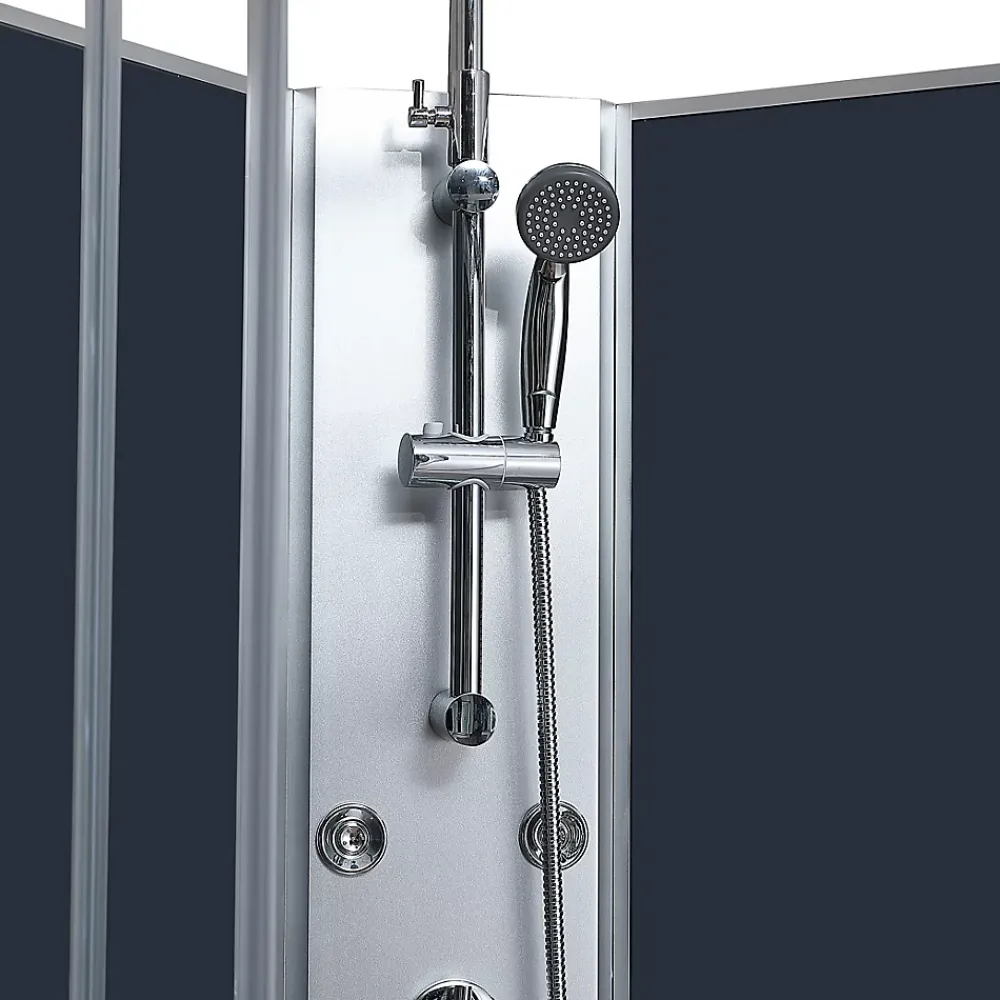 GoodHome Cabine de douche 1/4 de cercle l.85 x L.85 x H.225 cm – hydromassante, chromé, montage rapide, Onega