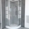 Cabine De Douche|Galedo Cabine de douche 1/4 de cercle l.90 x L.90 x H.215 cm – structure effet chrome, fond gris, sérigraphie 3 bandes, River 2 Round
