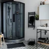 GoodHome Cabine de douche 1/4 de cercle l.90 x L.90 x H.220 cm – hydromassante, fond gris profilés noirs, traitement anticalcaire, Beloya