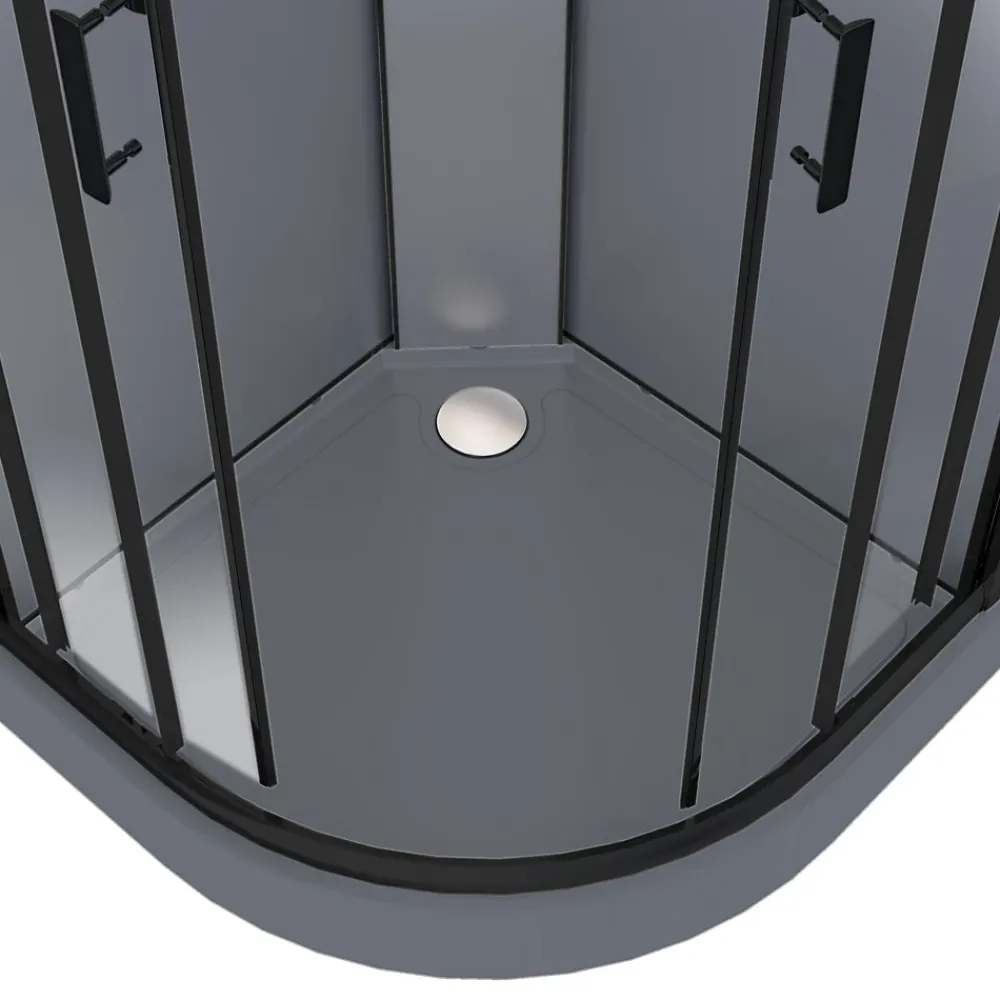 GoodHome Cabine de douche 1/4 de cercle l.90 x L.90 x H.220 cm – hydromassante, fond gris profilés noirs, traitement anticalcaire, Beloya