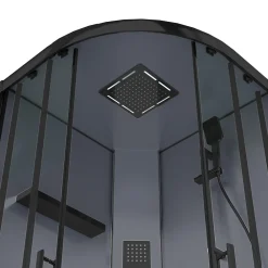 GoodHome Cabine de douche 1/4 de cercle l.90 x L.90 x H.220 cm – hydromassante, fond gris profilés noirs, traitement anticalcaire, Beloya