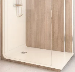 Cabine De Douche Pmr| Cabine de douche à l’italienne l.90 x L.140 x H.218 cm – effet bois, receveur de plain-pied, Elmer Serenity