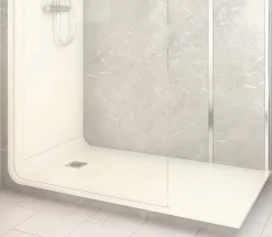 Cabine de douche à l’italienne l.90 x L.160 x H.218 cm – effet marbre gris, receveur de plain-pied, Elmer Serenity