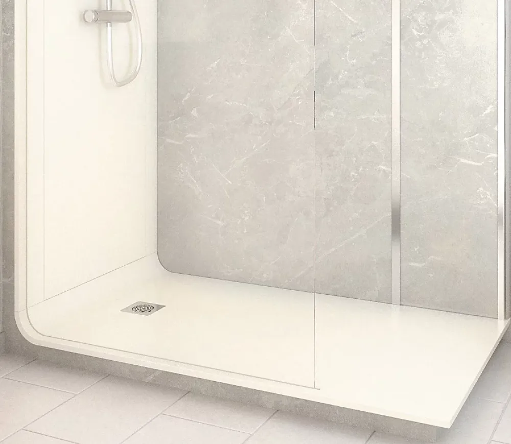 Cabine de douche à l’italienne l.90 x L.160 x H.218 cm – effet marbre gris, receveur de plain-pied, Elmer Serenity