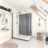 Cabine De Douche Pmr| Cabine de douche à l’italienne l.90 x L.140 x H.218 cm – effet béton, receveur de plain-pied, Elmer Serenity