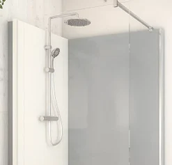 Cabine De Douche Pmr| Cabine de douche à l’italienne l.90 x L.120 x H.218 cm – effet ciment, receveur de plain-pied antidérapant, Elmer Serenity