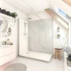 Cabine de douche à l’italienne l.90 x L.170 x H.218 cm – effet marbre gris, receveur de plain-pied, Elmer Serenity