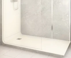 Cabine de douche à l’italienne l.90 x L.170 x H.218 cm – effet marbre gris, receveur de plain-pied, Elmer Serenity