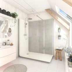 Cabine De Douche Pmr| Cabine de douche à l’italienne l.90 x L.170 x H.218 cm – effet pierre grise, receveur de plain-pied, Elmer Serenity