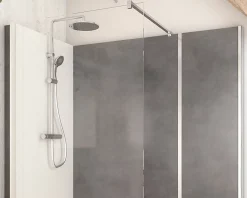 Cabine de douche à l’italienne l.90 x L.170 x H.218 cm – effet pierre charbon, receveur de plain-pied, Elmer Serenity