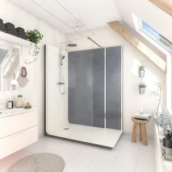 Cabine De Douche Pmr| Cabine de douche à l’italienne l.80 x L.160 x H.218 cm – effet béton, receveur de plain-pied, Elmer Serenity
