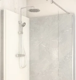 Cabine de douche à l’italienne l.80 x L.120 x H.218 cm – effet marbre gris, receveur de plain-pied, Elmer Serenity